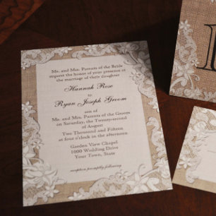 Invitation Dentelle de style vintage et Burlap