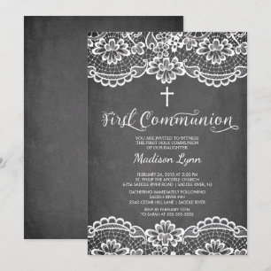 Invitation Dentelle de tableau Chalkboard première communion 