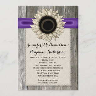 Invitation Dentelle de tournesol rustique Grange bois violet