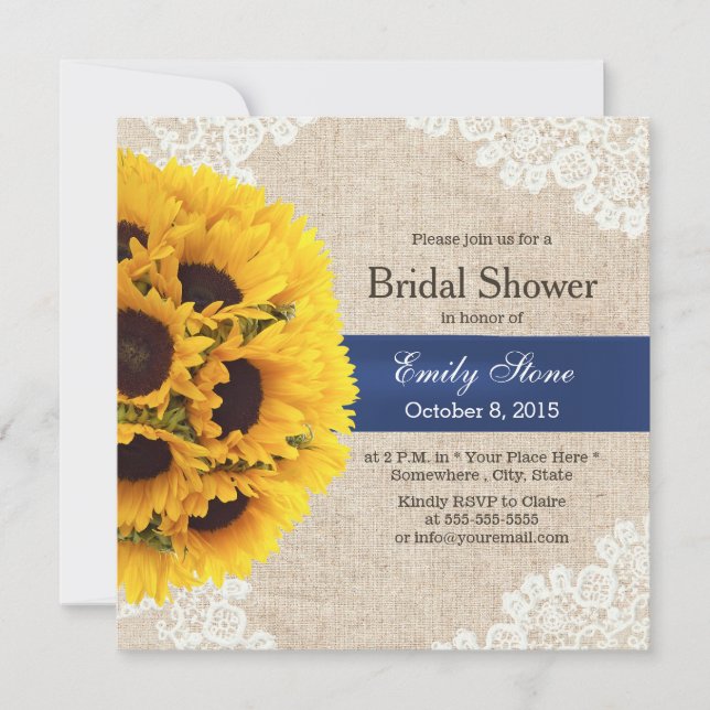 Invitation Dentelle de tournesols et Fête de la mariée (Devant)