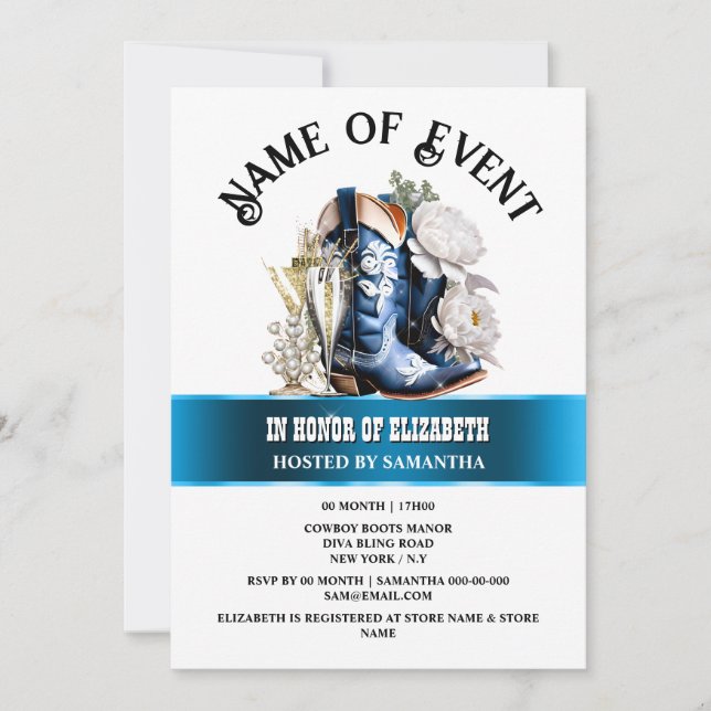 Invitation Dentelle Denim cowgirl bottes pivoine fleur floral (Devant)