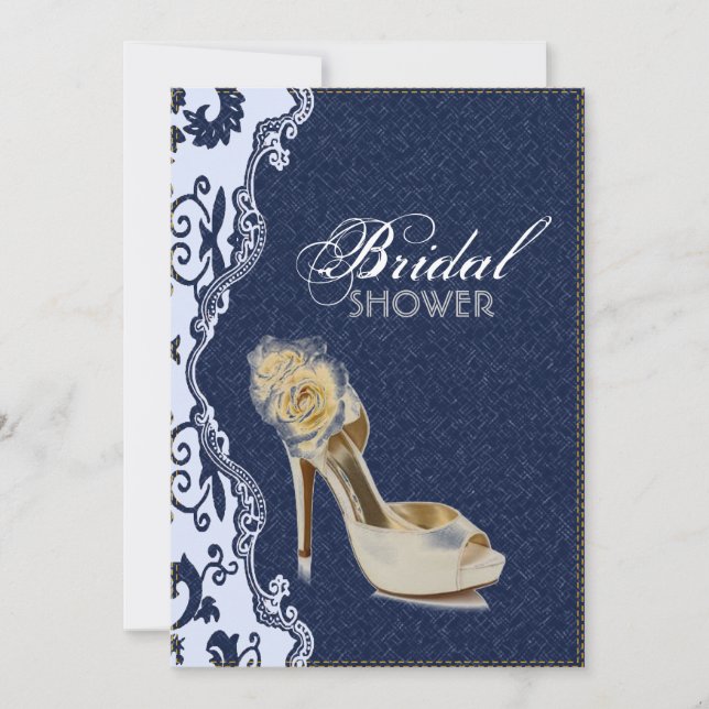 Invitation dentelle denim moderne Floral country nuptiale (Devant)