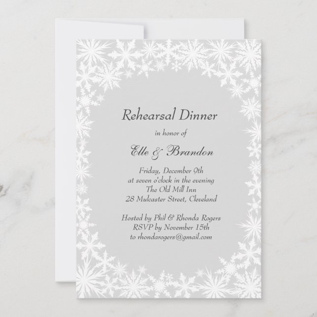 Invitation Dentelle d'hiver à l'occasion de la répétition gri (Devant)
