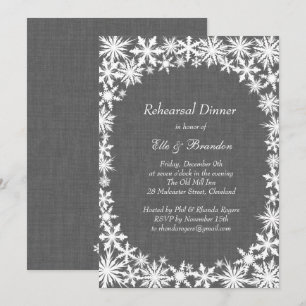 Invitation Dentelle d'hiver sur le lin gris Répétition Dîner