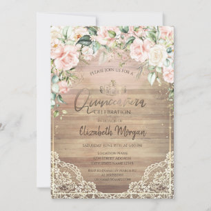 Invitation Dentelle, Diadème, Lumières, Bois Roses Roses Quin