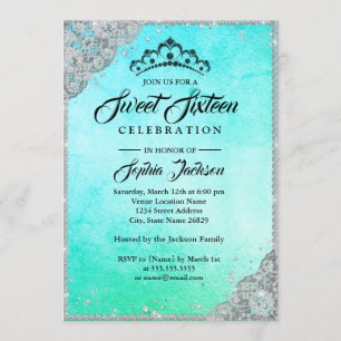 Invitation Dentelle diamant Étincelle Sweet sixteen Turquoise