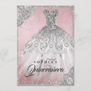 Invitation Dentelle diamant or rose étincelle Gown Quinceaner