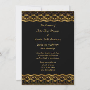 Invitation Dentelle d'or sur Mariage noir