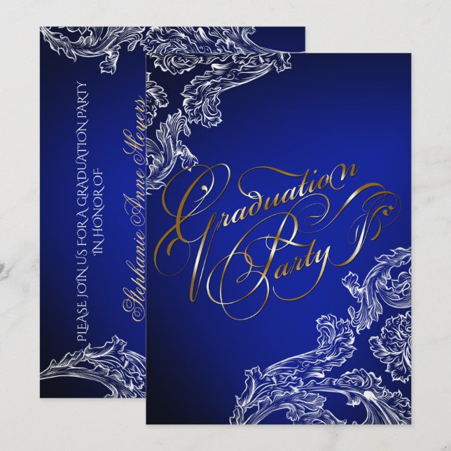 Invitation Dentelle élégante et Calligraphie Graduation Invit (Devant / Derrière)
