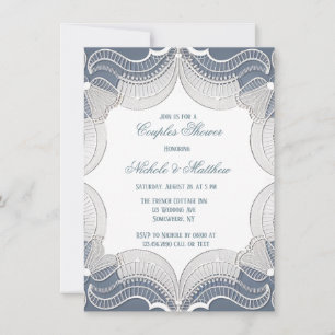 Invitation Dentelle Élégante Sur Couples Bleus Gradient Douch
