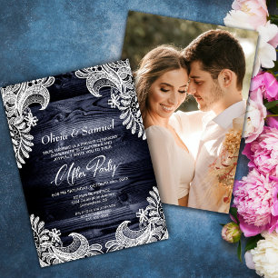 Invitation Dentelle en bois bleu Mariage photo personnalisé a