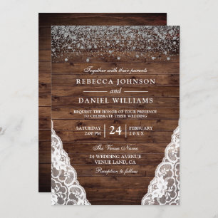 Invitation Dentelle en bois Brown foncé rustique