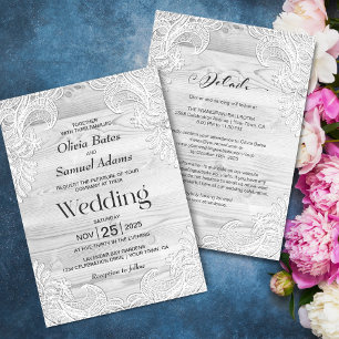 Invitation Dentelle En Bois Gris Tout En Un Mariage