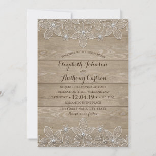 Invitation Dentelle en bois rustique Élégant Vintage Mariage