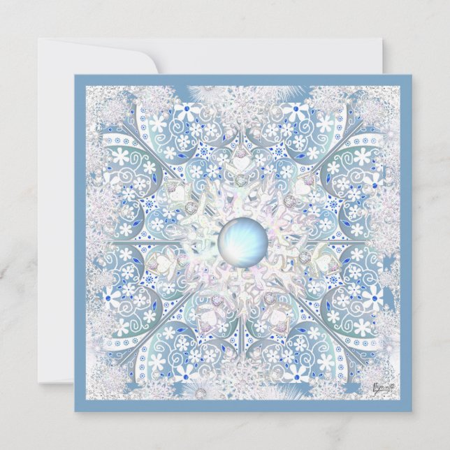 Invitation Dentelle en céramique bleu clair & flocon de neige (Devant)