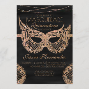 Invitation Dentelle en or noir Parties scintillant Masquerade