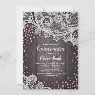 Invitation Dentelle et parties scintillant rousse en bois Qui