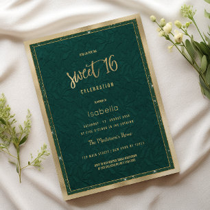 Invitation Dentelle fleurie verte en or vert forêt de luxe Sw