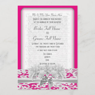 Invitation Dentelle florale blanche et mariage rose fuchsia