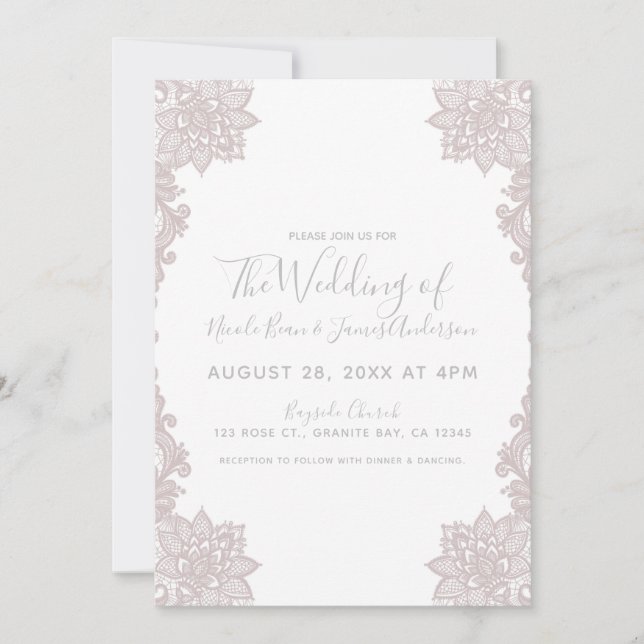 Invitation Dentelle florale blanche minimale Mariage élégant (Devant)