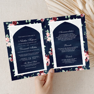 Invitation Dentelle florale bleu foncé tout en un Mariage ind