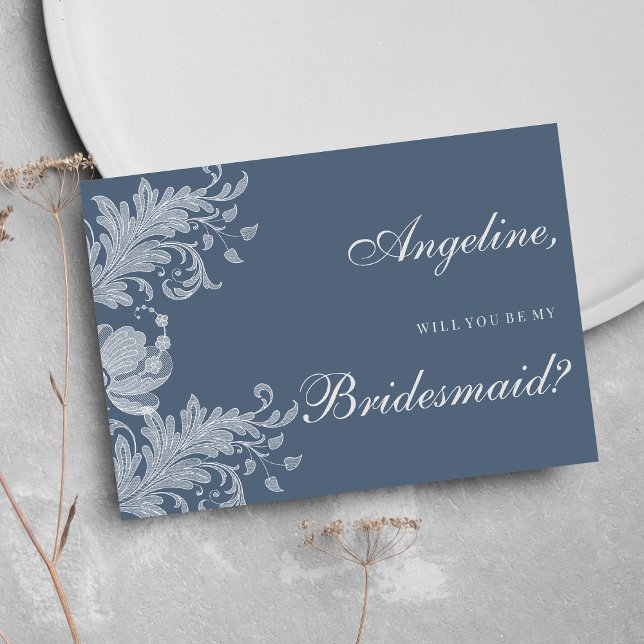 Invitation Dentelle florale bleu mauve simple Bridesmaid (Simple mauve blue white floral lace Bridesmaid )