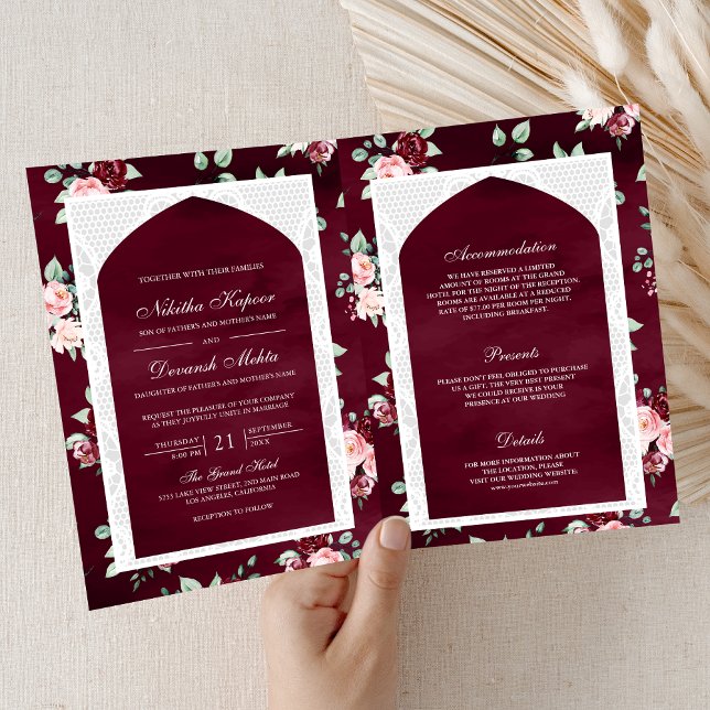 Invitation Dentelle florale bourguignonne en un seul Mariage  (Créateur téléchargé)