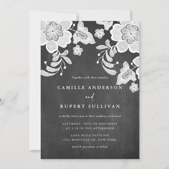 Invitation Dentelle florale rustique sur le Mariage de tablea (Devant)