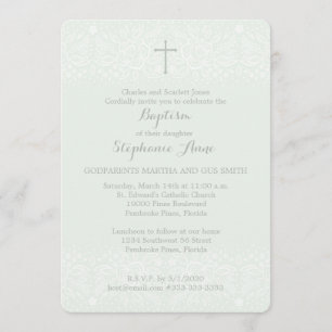 Invitation Dentelle florale sensible opale bleue de baptême
