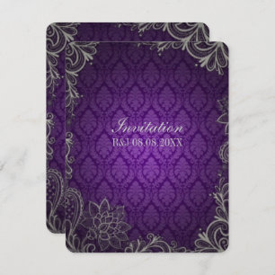 Invitation Dentelle gothique Damas mariage royal violet