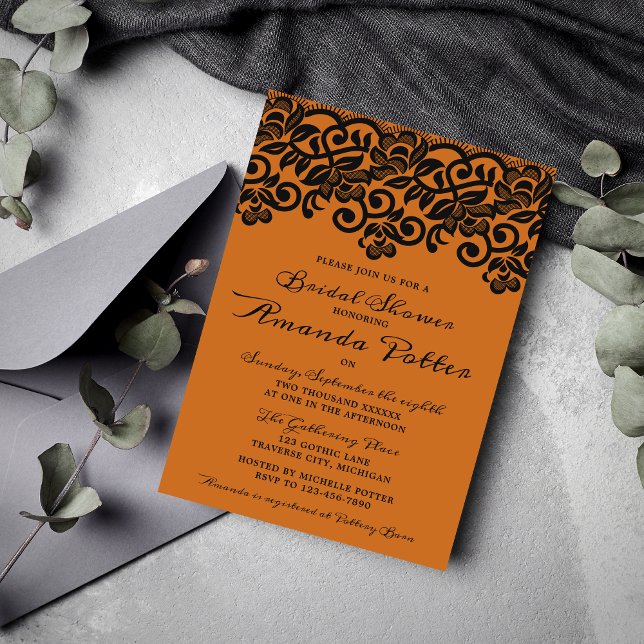 Invitation Dentelle gothique Halloween Fête des mariées noire (Créateur téléchargé)