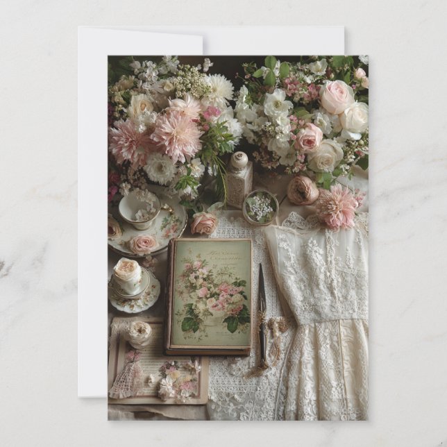 Invitation Dentelle jardin Thé après-midi | Charme floral (Devant)