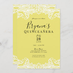 Invitation Dentelle jaune et blanche Elégante Quinceañera Par