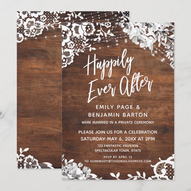 Invitation Dentelle, Lumières et Fleurs sur Bois Heureux à to (Devant / Derrière)