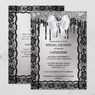 Invitation Dentelle noire arc en diamant argent parties scint