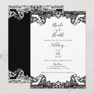 Invitation Dentelle noire et blanche Élégant mariage