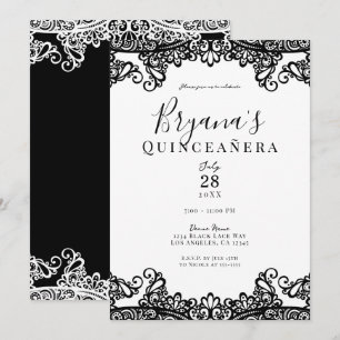 Invitation Dentelle noire et blanche Elégante Quinceañera Par