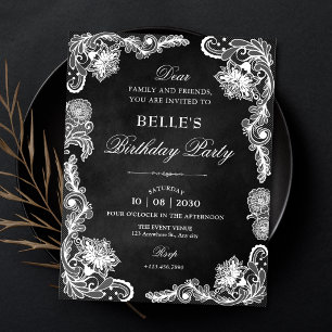 Invitation Dentelle noire et blanche vintage pour anniversair
