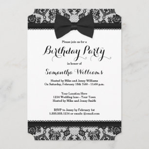 Invitation Dentelle noire et fête d'anniversaire de Bow
