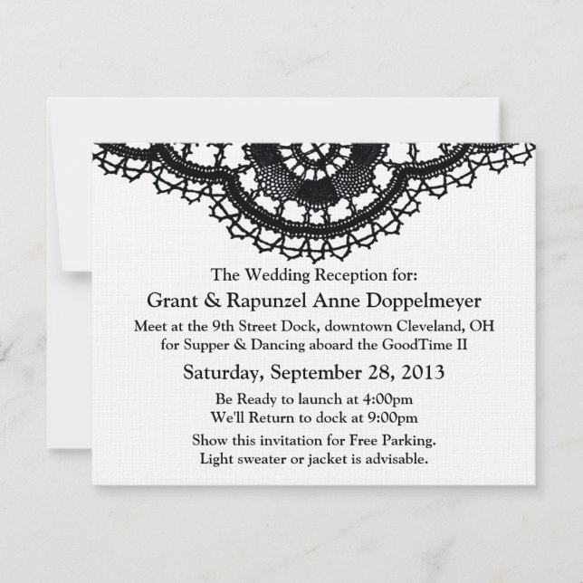 Invitation Dentelle noire sur blanc (Réception après mariage) (Devant)