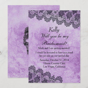 Invitation Dentelle noire violet Mariage gothique Bridesmaid