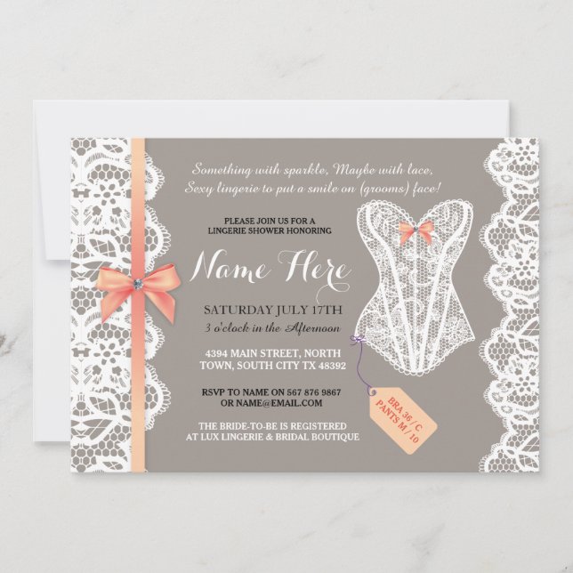 Invitation Dentelle nuptiale de corail de partie d'invitation (Devant)