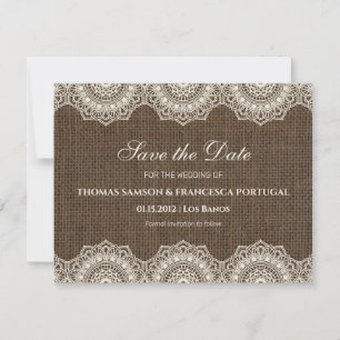 Invitation Dentelle philippine sur Burlap Enregistrer la cart