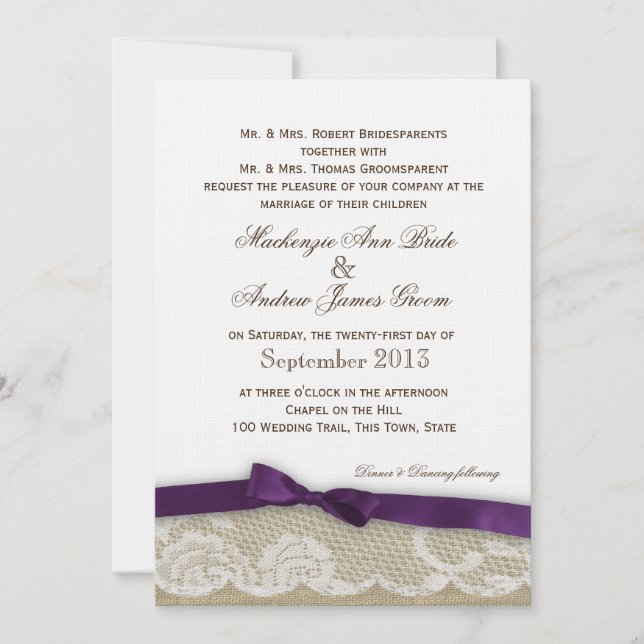 Invitation Dentelle romantique et Mariage noir pourpre (Devant)