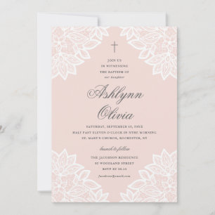Invitation Dentelle rose Baptême & Christening