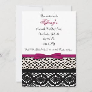 Invitation dentelle rose damask Sweet sixteen party Invitatio