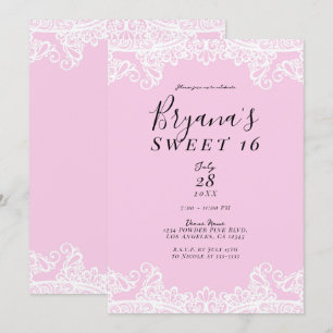 Invitation Dentelle rose et blanche Élégante Douce 16 Partie
