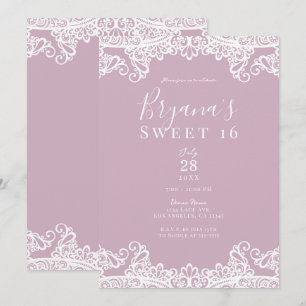 Invitation Dentelle rose et blanche Elégante Douce 16 Partie