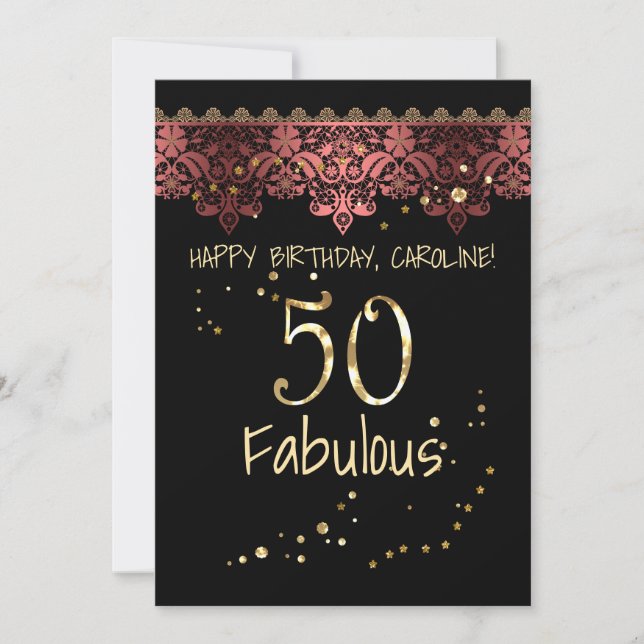 Invitation dentelle rose romantique dégradé noir lacy en bron (Devant)