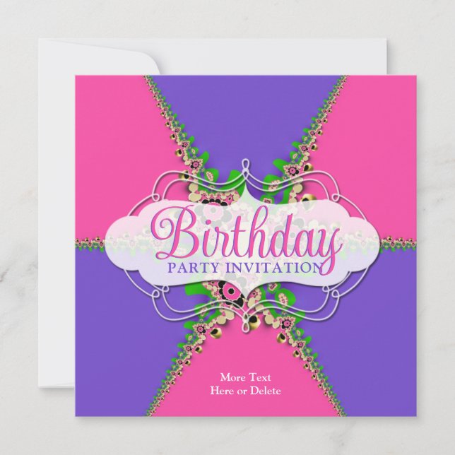 Invitation Dentelle rose violet Exotique Anniversaire Invitat (Devant)